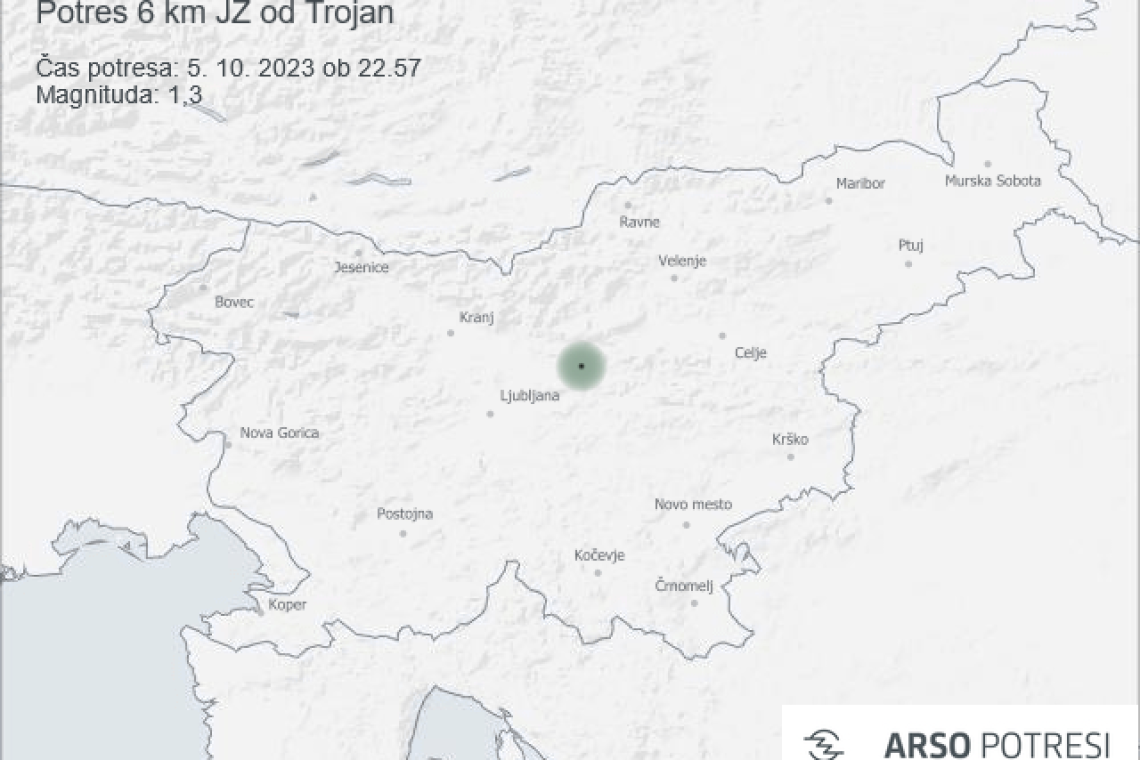 Šibek potresni sunek v bližini Trojan