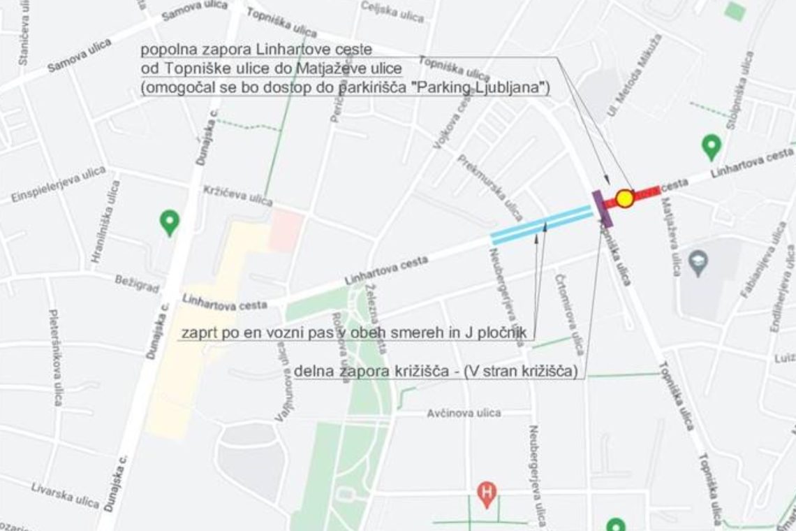Zapora Linhartove in Železne ceste zaradi rekonstrukcije
