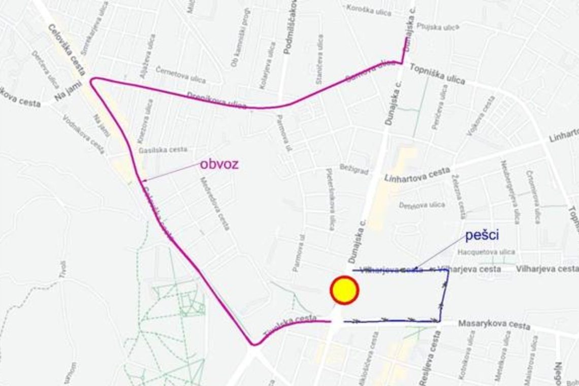 Zapora Dunajske ceste zaradi gradnje železniškega nadvoza