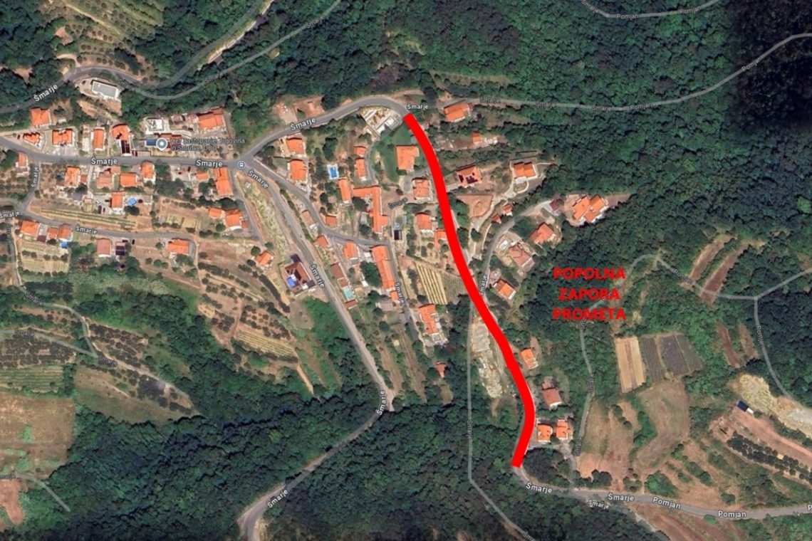 Popolna zapora ceste Šmarje–Pomjan zaradi asfaltiranja