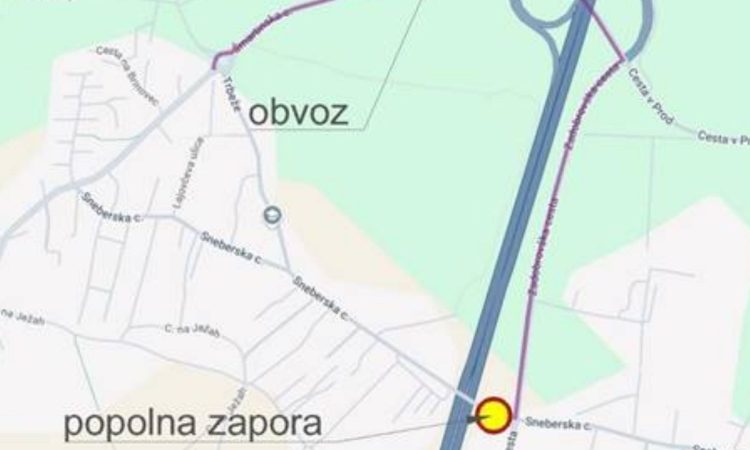 Zapora Sneberske ceste zaradi sanacije kanalizacije