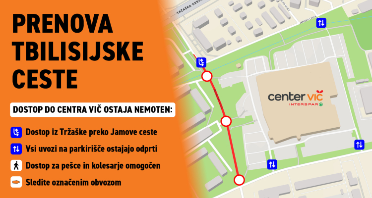 Dostop do Centra Vič ostaja omogočen tudi med prenovo Tbilisijske ulice